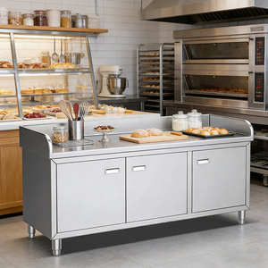 Plan de travail de cuisine commerciale sur mesure en acier inoxydable 304, résistant à la chaleur, finition brossée mate, pour hôtel - Product Image 6