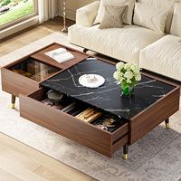 Maßgefertigter Holz-Tee- und Kaffeetisch mit Rauchglas-Schublade, Stilvolles Akzentmöbel für Apartment, Lounge und Studio