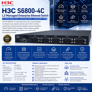 H3C S6800-4C LS-6800-4C-H1 L3อีเธอร์เน็ตสำหรับองค์กรที่มีการจัดการสวิตช์โมดูลอินเทอร์เฟซ4ช่องศูนย์ข้อมูลคลาวด์ VXLAN evirf - Product Image 3