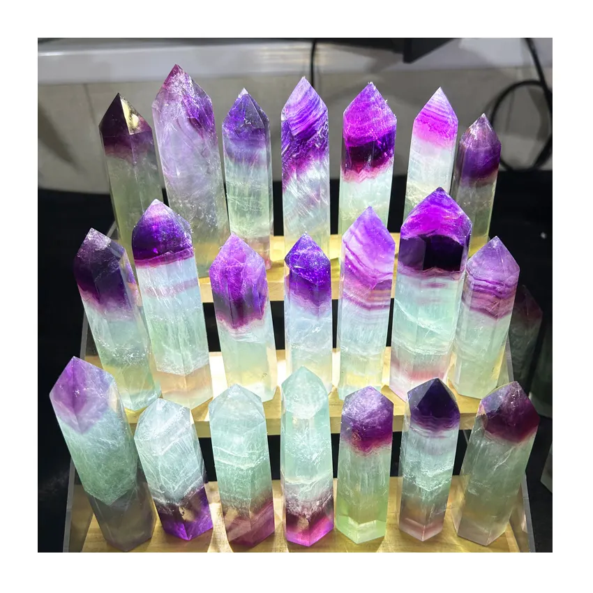 Watermelon Fluorite Towers Fengshui Reiki Healing Crystal Quartz Fluorite Points For Home Decoration