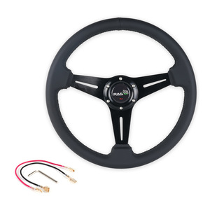 Volant RAS 35 cm 14 pouces en cuir véritable 3 branches pour voiture de course - Product Image 1