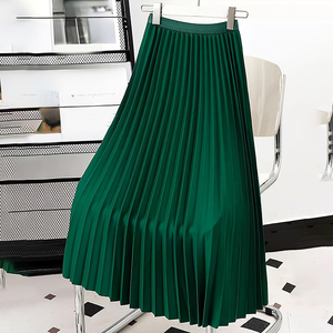 Jupe longue plissée noire élégante à taille haute, simple et décontractée, pour l'été - Product Image 5