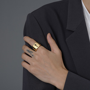 Cross <b>Ring</b> 18MM Square Gold Women's Fashion Jewelry Gift Geometric Shape - Product Image 2