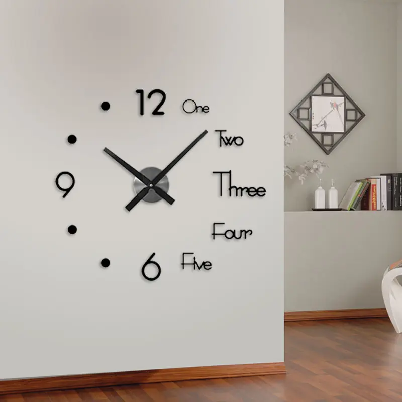 モダンなデザインの大きな壁時計3DDIYクォーツ時計ファッション時計アクリルミラーステッカーリビングルーム家の装飾Horloge