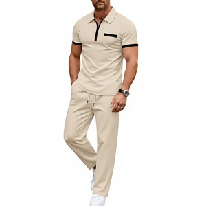 Men's Winter Solid Casual Fleece Knitted Short Sleeve Polo Shirt Set Pockets Matching Pants Quick Dry Customized - Product Image 2