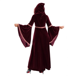 Halloween Medieval Style Dress Adult Women Stage Performance <b>Costume</b> Long Sleeve Hooded 80% Polyester Velvet Party Events - Product Image 3