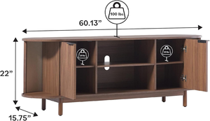 Mueble para TV Curvo de Estilo Moderno de Mediados de Siglo, Consola Multimedia de Madera con Almacenamiento Abierto y Puertas Corredizas para Sala de Estar, Apartamento u Oficina - Product Image 2