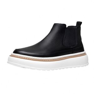 Bottes décontractées rétro pour hommes en cuir véritable, à enfiler, pour affaires et occasions formelles, antidérapantes et chaudes pour l'automne et l'hiver - Product Image 5