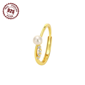 New Arrival: S925 Sterling <b>Silver</b> 4.3mm Freshwater Pearl and Zirconia Openwork <b>Adjustable</b> Fashion <b>Ring</b> - Product Image 5