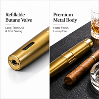 Briquet à jet de butane de luxe style stylo doré, rechargeable et coupe-vent pour cigares, cigarettes et usage extérieur
