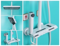 Robinet de douche élégant blanc à affichage numérique, corps en laiton, ensemble de douche pluie 4 fonctions avec bande lumineuse LED et affichage de la température