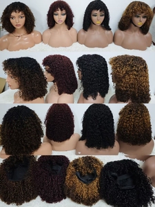 Letsfly Promotion 67$ Perruques bouclées Pixie avec frange 14 pouces 250% de densité sans dentelle 210 grammes 100% cheveux humains Perruques Remy Extension de cheveux - Product Image 2