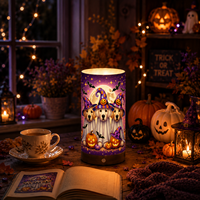 Adorable Veilleuse LED 3D Imprimée Personnalisée en PLA sur Base en Bois, Thème Chiot Citrouille Halloween, avec Télécommande et Fonction Vase Double Usage