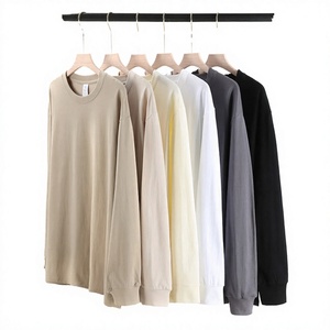Bulk OEM 240g 100% Cotton Knitted Oversized Long Sleeve T-Shirt Blank Solid O-Neck Casual Loose Fit 500pcs MOQ Factory Direct - Product Image 1