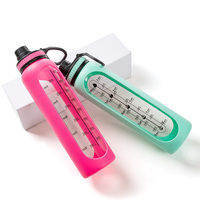 Bouteille d'eau sport en verre borosilicate sans BPA de grande capacité (32 oz) avec manchon en silicone pour le camping, écologique