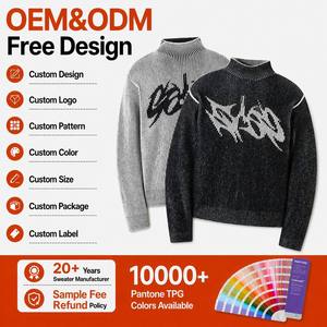 <span class=keywords><strong>Pull</strong></span> en tricot côtelé personnalisé pour homme, col montant, coupe courte, motif tricoté, style <span class=keywords><strong>streetwear</strong></span> - Product Image 2