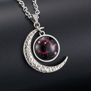 Collier pendentif en acier inoxydable demi-lune croissant étoilé de nuit rétro personnalisé en gros, 12 <span class=keywords><strong>signes</strong></span> du zodiaque, chaînes en verre - Product Image 4