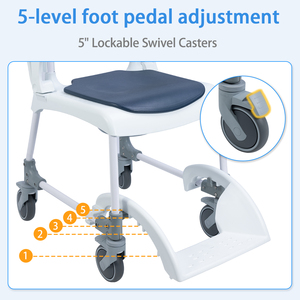 Silla <span class=keywords><strong>de</strong></span> <span class=keywords><strong>Ducha</strong></span> y Comodidad 5 en 1 Ajustable con Ruedas, Cojín <span class=keywords><strong>de</strong></span> PU Cómodo y Cinturón <span class=keywords><strong>de</strong></span> Seguridad <span class=keywords><strong>para</strong></span> <span class=keywords><strong>Mayores</strong></span> y <span class=keywords><strong>Personas</strong></span> con Discapacidad, Seguridad en el Baño - Product Image 3