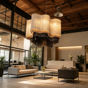 <span class=keywords><strong>Lampadario</strong></span> in Macramè con Frange a Strati, Oversize, Sfumato da Beige a Grigio Antracite, per Ristoranti di Alta Classe, Direttamente dalla Fabbrica - Product Image 5