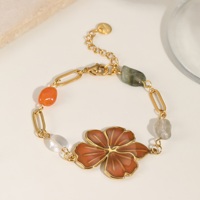 Ensemble de bijoux bohèmes plaqués or 18 carats en acier inoxydable, étanche, avec pendentif fleur en pierre naturelle, collier et bracelet pour femme