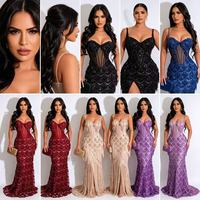 Robes de soirée luxueuses à sequins, épaules dénudées et dos nu pour femmes, robes de fête élégantes sans manches
