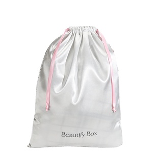 Sac à cordon en satin blanc de luxe pour sous-vêtements et foulards, pochette à cordon personnalisable avec logo, sac d'emballage en satin à cordon - Product Image 2