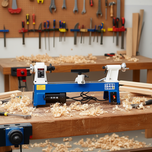 Mini tour à bois 10 x 18, de table, 5 vitesses, 500 à 3200 tr/min, machine à tourner le bois pour usage en atelier - Product Image 2