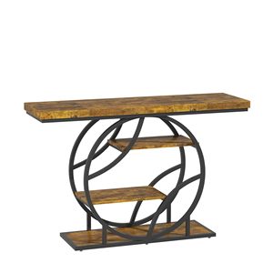Mesa Consola Rústica de Madera SENYU con Marco Metálico Circular y Estantes de Almacenamiento para Entrada, Muebles para el Hogar - Product Image 4