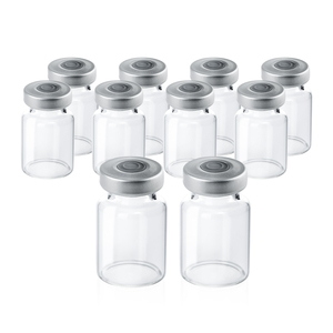 Glass Pharmacy Vial <b>Bottle</b> with Rubber <b>Stopper</b> Clear Empty Container for Cosmetic Serum and Lab Packaging Use - Product Image 1