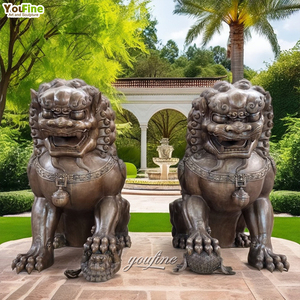 Grande statue de chien de garde chinois Fu Foo en bronze coulé grandeur nature pour la décoration extérieure de jardin, d'entrée ou de voie d'accès - Product Image 6