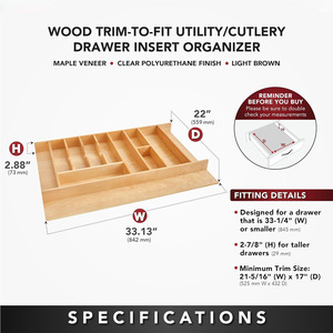 Drawer Organizer Wooden <b>Storage</b> <b>Box</b> Rectangular 18L Eco-Friendly <b>Kitchen</b> Drawer Divider Cabinet Insert - Product Image 3