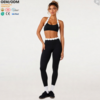 Ensemble de yoga personnalisé avec logo, bordure en forme de pétale, tissu respirant, 2 pièces, vêtements de sport pour femmes, tenue de gym, vêtements de fitness, vêtements de sport extensibles