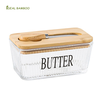 Plat à fromage en verre transparent en bambou idéal, prêt à être expédié, avec couteau, couvercles en bambou écologiques, récipient à beurre