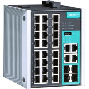 สวิตช์จัดการ Moxa EDS-528E-4GTXSFP-LV-T แบบ 24 พอร์ต Gigabit Ethernet สำหรับติดตั้งบนราง DIN สำหรับอุตสาหกรรมและองค์กร - Product Image 1