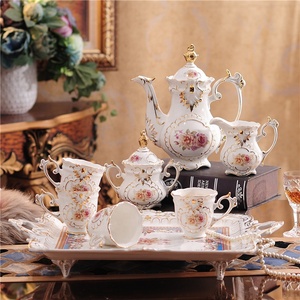 Luxury Embossed Flower White Afternoon <b>Tea</b> Coffee <b>Set</b> Best-selling European Country Ceramic <b>Tea</b> <b>Pot</b> Customized Color - Product Image 1