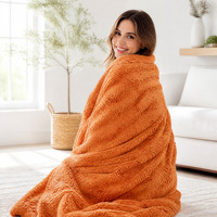 Plaid de luxe en fausse fourrure de lapin orange à chevrons, double couche, super doux et chaud, en jacquard 3D, pour lit d'hiver