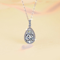 Collier Pendentif Femme en Argent Sterling S925 avec Moissanite Goutte d'Eau Style Luxe Léger, Moissanite Taille Poire 1 Carat VVs1