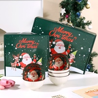 Ensemble de bols en céramique peints à la main, compatibles micro-ondes, thème Noël nordique transfrontalier, avec motif Père Noël, en coffret cadeau souvenir, cadeau d'inauguration