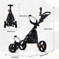 Chariot de golf pliable noir à 3 roues en aluminium, prix direct usine CE, vente en gros pour clubs de golf