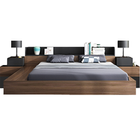 Lit plateforme moderne en pin et MDF, design à panneaux, assemblage KD, gain de place, tailles Queen/Single/Double, prix usine