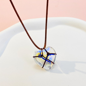 Nuovo gioiello di pietra preziosa di moda pietra naturale <span class=keywords><strong>rosa</strong></span> quarzo opale cristallo avvolgimento cuore <span class=keywords><strong>collana</strong></span> pendente per le donne - Product Image 5