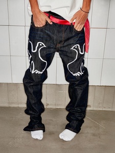 Jeans pour hommes, jeans de luxe Hip Hop de la marque AM, pantalons pour hommes, denim skinny, imprimé oiseau Y2K, jeans en denim de marque de créateur de haute qualité pour hommes - Product Image 1