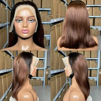 Peluca de Encaje Frontal Color Chocolate Marrón de Primera Calidad, 300% de Densidad, Peluca Bob Ligera para Verano, Cabello Natural 16A, Sin Pegamento