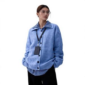 Cardigan en tricot décontracté printemps-automne, col large tendance, motif écossais, coupe ample et ajustée pour hommes et femmes - Product Image 2