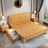 Meubles de chambre à coucher en bois massif Offre Spéciale noyer rangement multifonctionnel meubles de lit double mis en place-lits rembourrés avec armoire