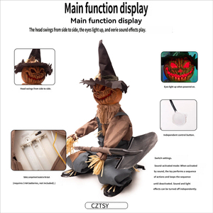 Nouveautés : Effrayant Épouvantail Halloween Agé et Accroupi Tenant une Pelle, avec Capteur Sonore Électrique et Lumineux, Accessoire d'Horreur pour Maison Hantée et Jardin - Product Image 5