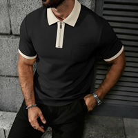 Chemise zippée décontractée pour homme, nouvelle collection, en tissu gaufré, sans plis, avec poche poitrine contrastante, en polyester, pour le commerce transfrontalier
