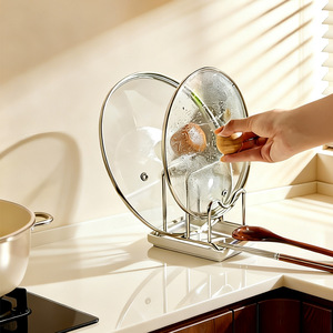 Stainless Steel <b>Pot</b> <b>Lid</b> Rack With Tray Square Kitchen Countertop Holder For Cutting Board And <b>Lids</b> - Product Image 2