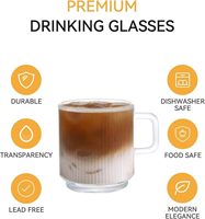 [Pack de 6] Tasses à café en verre résistant aux chocs de 12 oz avec poignée, rayures verticales classiques, verres à thé