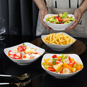 Ensemble de bols en céramique à quatre coins, couleur unie, avec pieds surélevés, pour salades, repas d'hôtel et de fête - Product Image 1